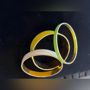 J. CREW Gold Enamel Bracelet New York Shining 3 Stackable Ivory Green Yellow